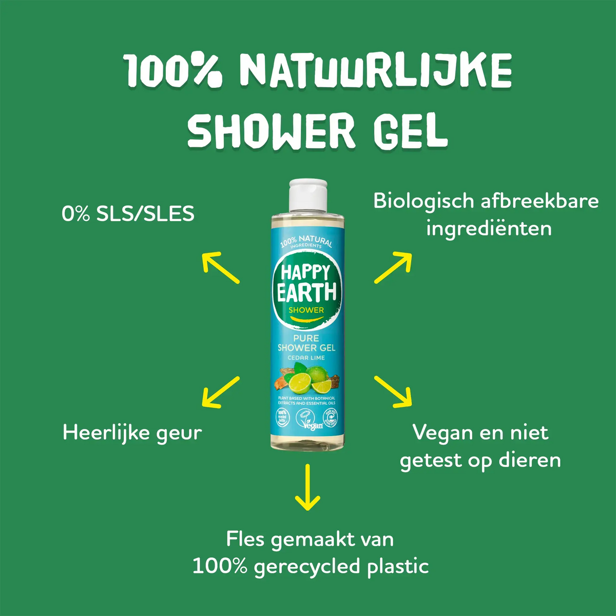 100% Natuurlijke Douchegel Cedar Lime gevoelige huid, vegan
