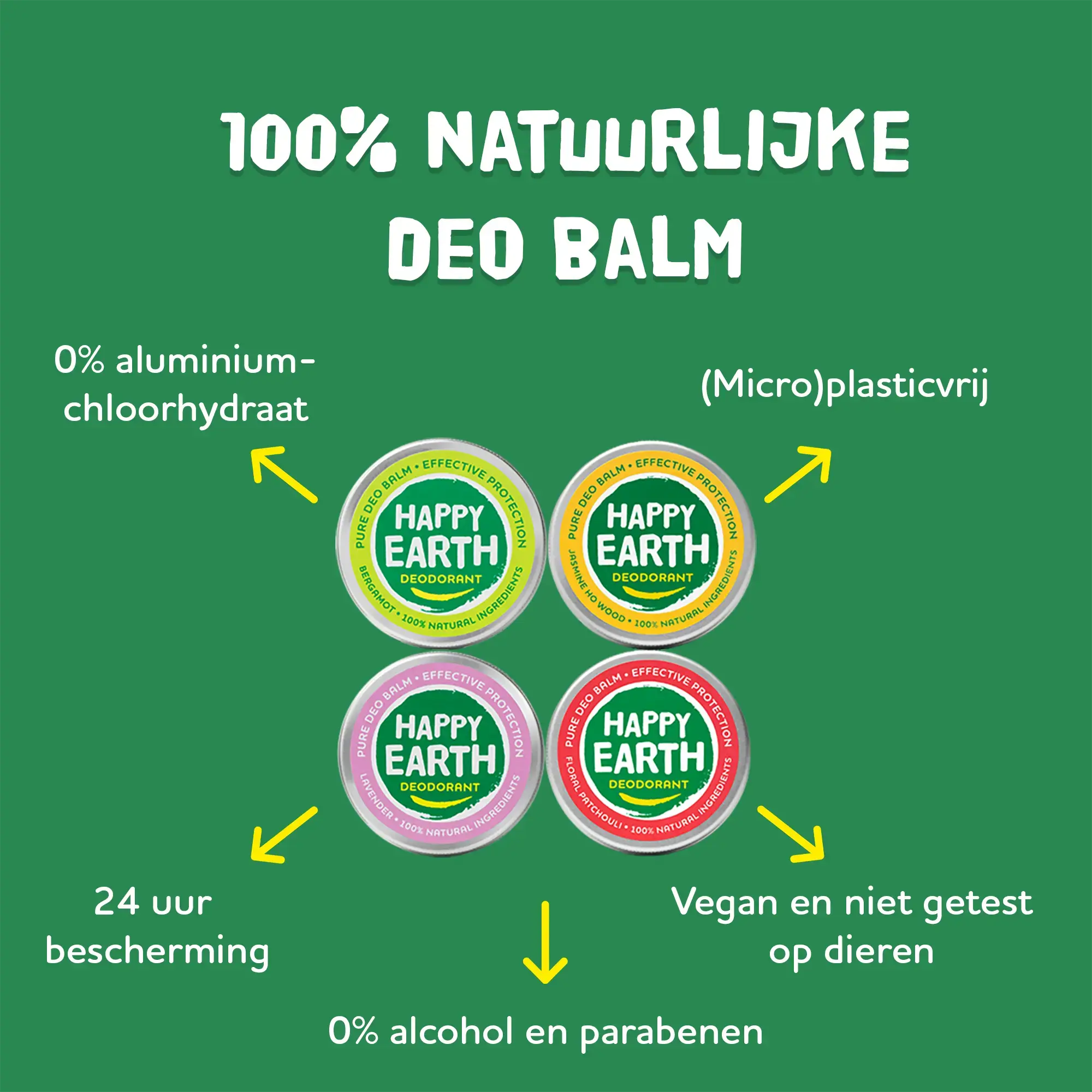 Natuurlijke Deodorant Balms Plasticvrij 4 geuren – Happy Earth