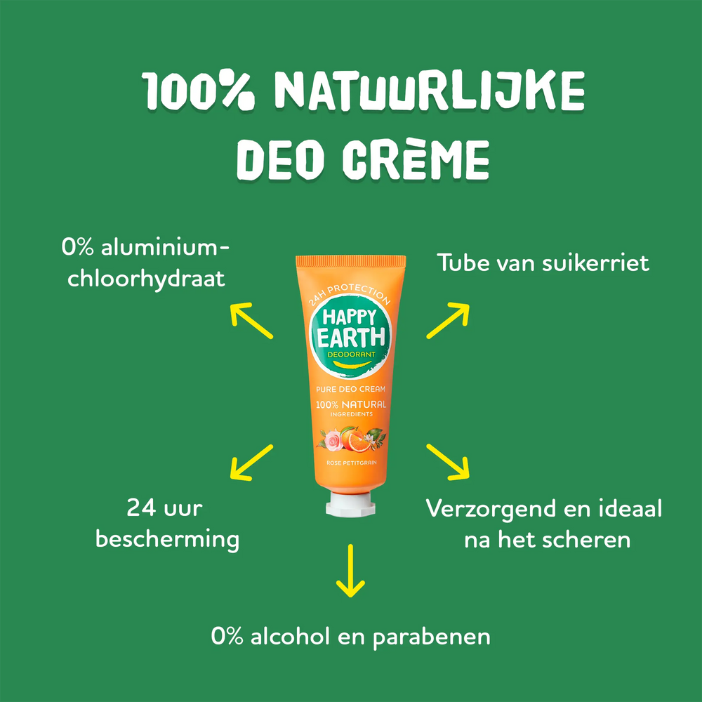 
                  
                    Natuurlijke Deodorant Crème Rose Petitgrain Happy Earth
                  
                