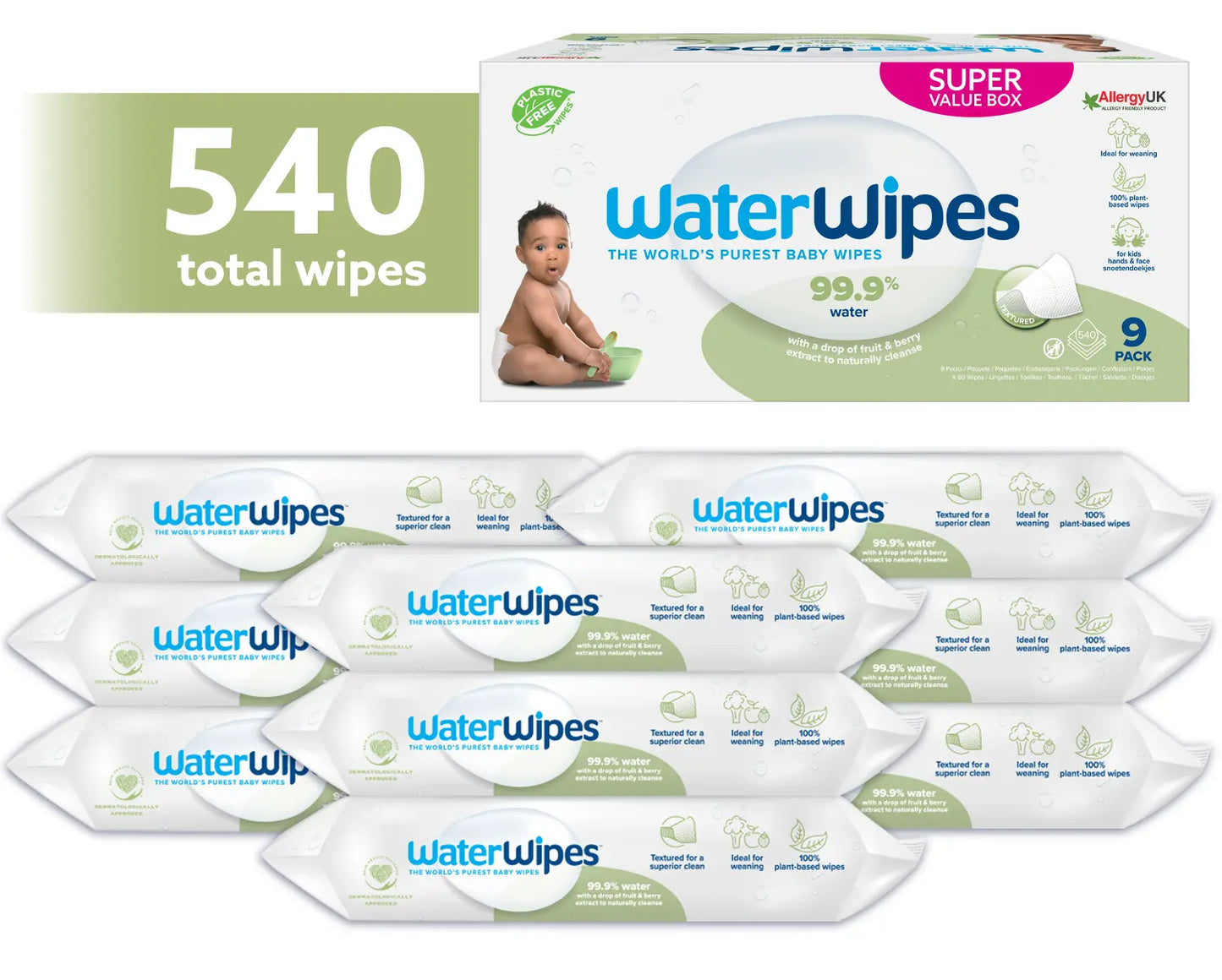 
                  
                    WaterWipes snoetendoekjes voordeeldoos (540 doekjes) Happy Earth
                  
                